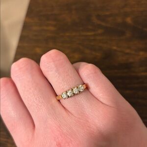Vintage Gold Tone Ring with Four Clear Stones, Size 7.25- 7.5
